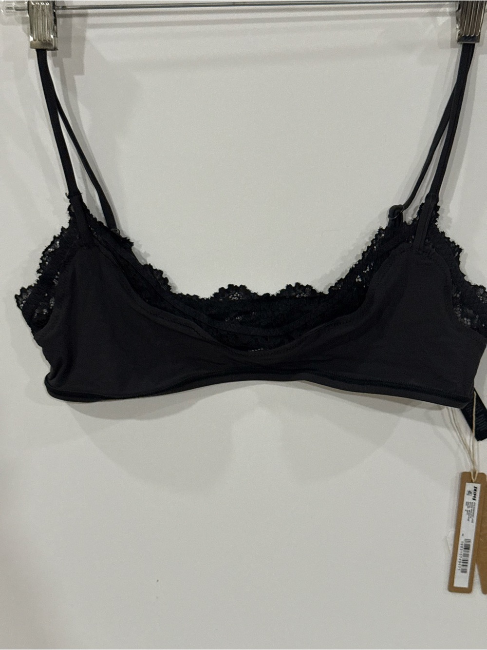 SKIMS Black Lace-Trim Bralette with Double Straps
